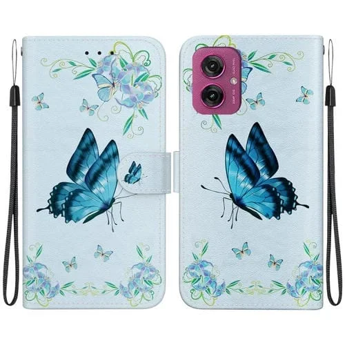 Funda de Cuero para Motorola Moto G55 con Dibujo de Colores y Textura de Cristal (Pensamientos Azules)