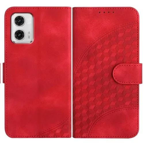 Funda de Cuero para Motorola Moto G73 Yx0060 con Relieve y Cabeza de Elefante con Cordón (Rojo)