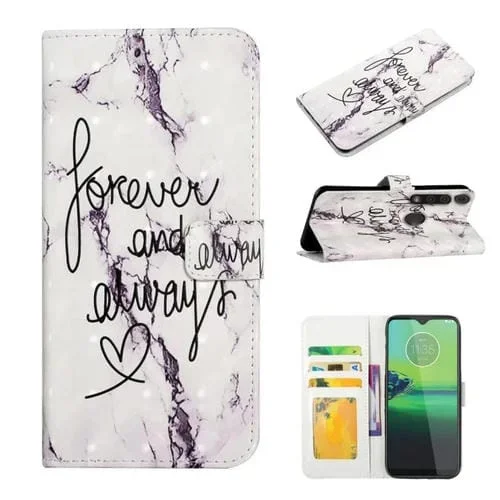 Funda de Cuero para Motorola Moto G8 Play con Dibujo 3D en Relieve al Óleo (Palabras de Mármol)