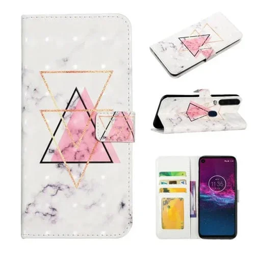 Funda de Cuero para Motorola Moto P40 Power con Dibujo 3D en Relieve (Mármol Triangular)