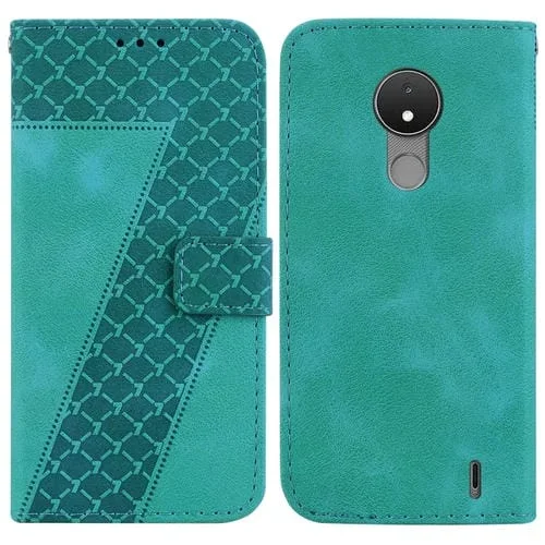 Funda de Cuero para Nokia C21 en Relieve en Forma de 7 (Verde)
