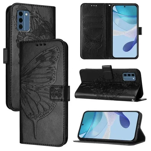 Funda de Cuero para Nokia C300 con Diseño de Mariposa en Relieve (Negra)