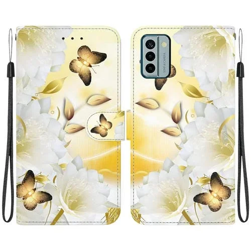 Funda de Cuero para Nokia G22 con Dibujo Coloreado y Textura de Cristal (Epiphyllum Mariposa Dorada)