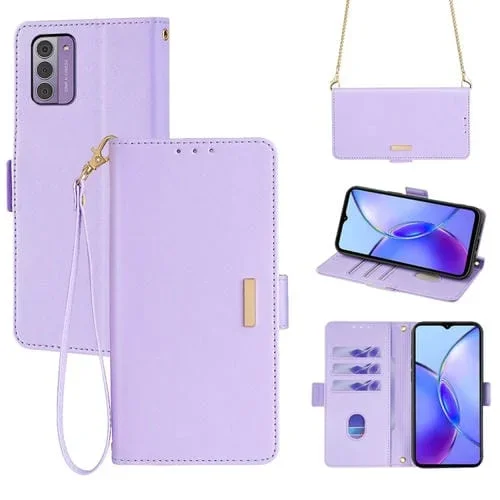 Funda de Cuero para Nokia G42 4G con Cadena Cruzada (Púrpura)