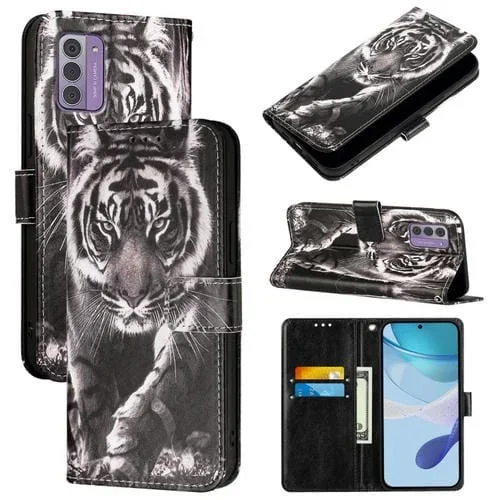 Funda de Cuero para Nokia G42/G310 con Diseño Tigre Blanco y Negro (Liso)