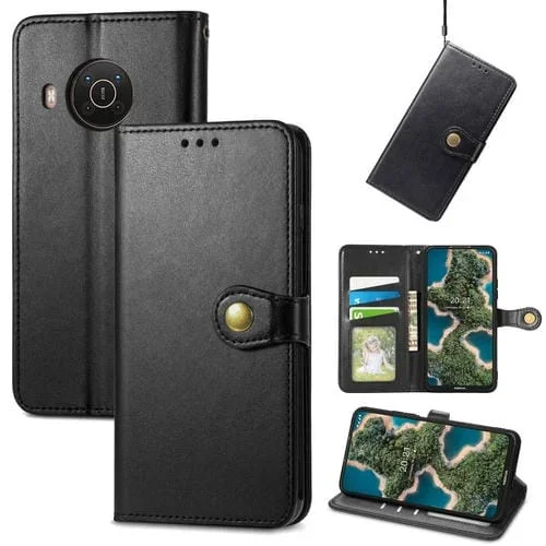 Funda de Cuero para Nokia X10 y X20 con Hebilla Color Sólido Retro (Negro)