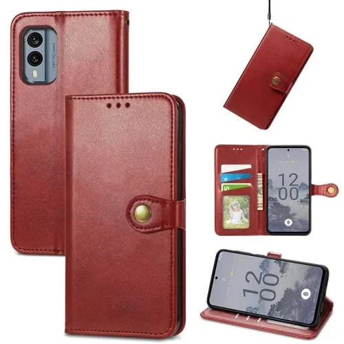 Funda de Cuero para Nokia X30 con Hebilla y Diseño Retro (Rojo)