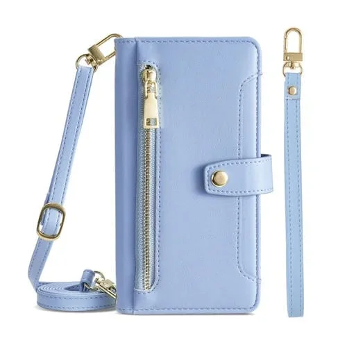 Funda de Cuero para OnePlus 10 Pro 5G con Textura Sheep, Cross-Body y Zipper (Azul)