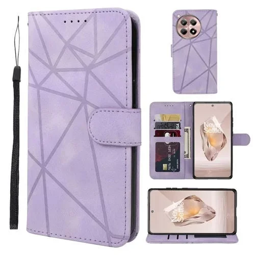Funda de Cuero para OnePlus 12R/Ace 3 con Líneas Geométricas y Tacto Sedoso (Morado)