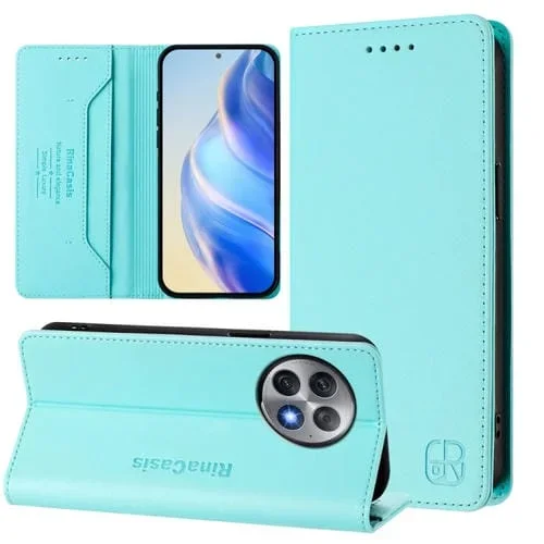 Funda de Cuero para OnePlus Ace 2 Pro Rc01 con Doble Pliegue y Succión Magnética (Verde Menta)
