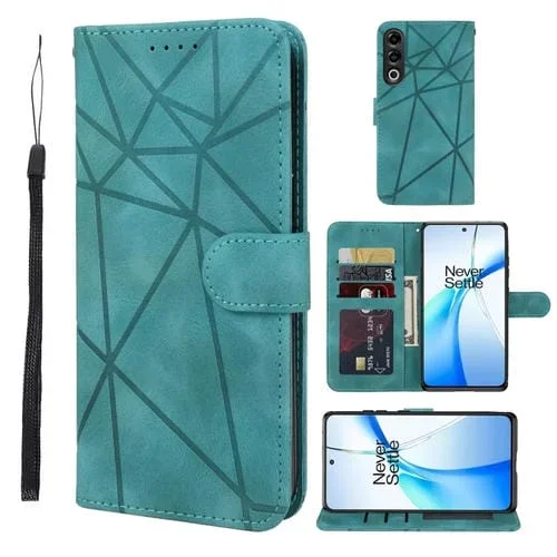 Funda de Cuero para OnePlus Ace 3V con Diseño Geométrico y Líneas (Verde)