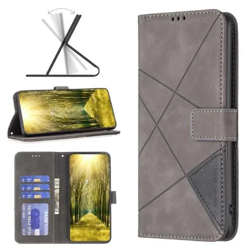 Funda de Cuero para OnePlus Nord 4 Bf05 con Textura de Rombos y Hebilla Magnética (Gris)