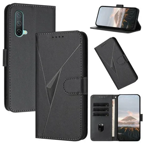 Funda de Cuero para OnePlus Nord Ce 5G con Cierre de Hebilla y Diseño Triangular (Negra)