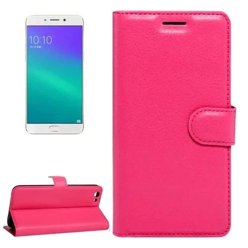 Funda de Cuero para Oppo R9S Plus con Tapa Horizontal, Textura Litchi, Hebilla Magnética, Soporte, Ranuras para Tarjetas y Billetera (Magenta)