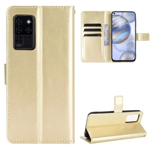 Funda de Cuero para Oukitel C21 Crazy Horse Texture con Soporte, Ranuras y Cordón (Oro)