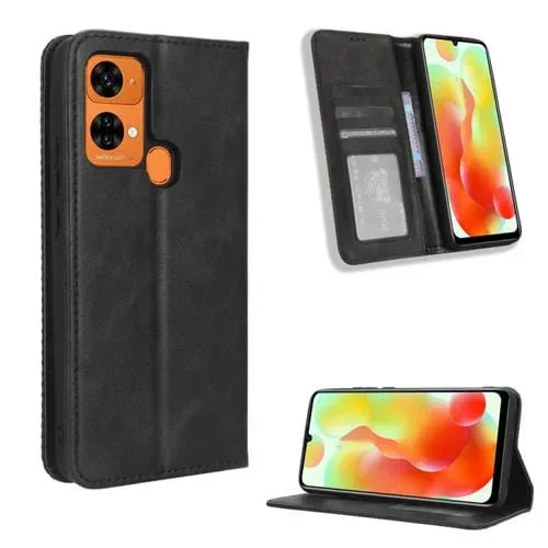 Funda de Cuero para Oukitel C33 con Hebilla Magnética y Textura Retro (Negro)