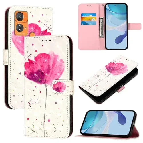 Funda de Cuero para Oukitel C33 con Tapa Horizontal y Pintura 3D (Flor)