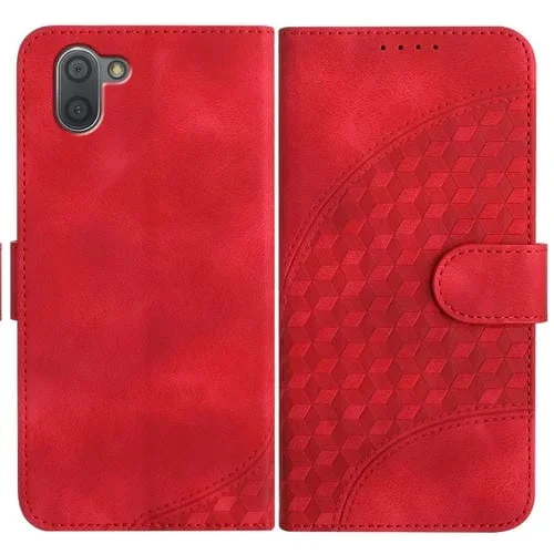 Funda de Cuero para Sharp Aquos R3 Yx0060 con Relieve y Cabeza de Elefante con Cordón (Rojo)