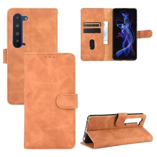 Funda de cuero para Sharp Aquos R5G con hebilla magnética, ranuras para tarjetas y monedero (Brown)