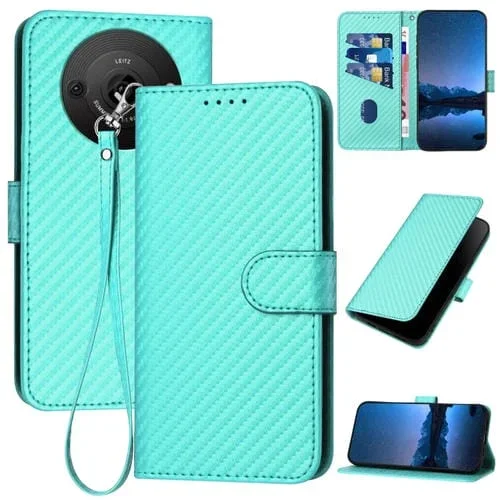 Funda de Cuero para Sharp Aquos R8 Pro Sh-51D Yx0070 con Hebilla de Fibra de Carbono y Cordón (Azul Claro)
