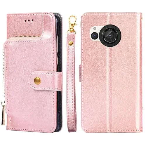 Funda de Cuero para Sharp Aquos R8 Sh-52D con Cremallera (Oro Rosa)