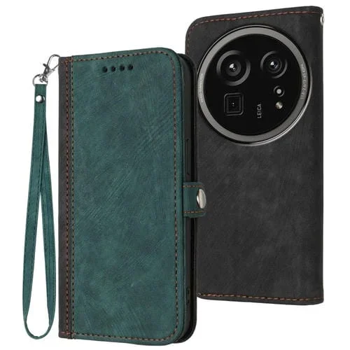 Funda de Cuero para Sharp Aquos R9 Pro con Correa Plegable y Hebilla Lateral (Verde Oscuro)