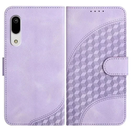 Funda de Cuero para Sharp Aquos Sense 3 Yx0060 con Relieve y Cabeza de Elefante con Cordón (Púrpura Claro)