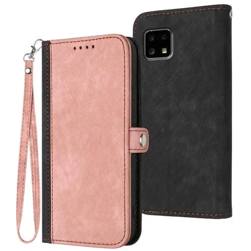 Funda de Cuero para Sharp Aquos Sense4 4G/5G y Sense4 Lite con Correa de Mano, Doble Pliegue y Hebilla Lateral (Rosa)