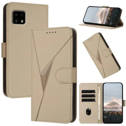 Funda de Cuero para Sharp Aquos Sense4 con Cierre de Hebilla y Diseño Triangular (Dorada)