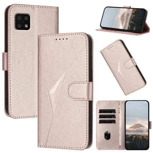 Funda de Cuero para Sharp Aquos Sense6 con Cierre de Hebilla y Diseño Triangular (Oro Rosa)