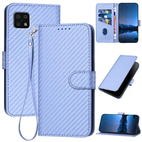Funda de Cuero para Sharp Aquos Sense6 Yx0070 con Hebilla de Fibra de Carbono y Cordón (Púrpura Claro)