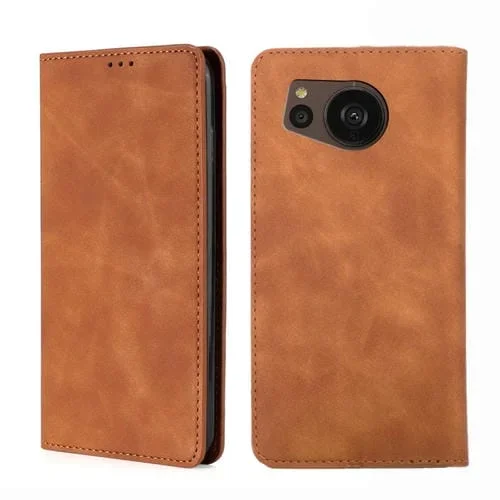 Funda de Cuero para Sharp Aquos Sense7 Plus Skin Feel Magnetic Horizontal Flip (Marrón Claro)
