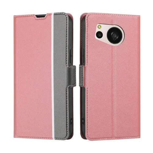 Funda de Cuero para Sharp Aquos Sense8 con Botón Lateral y Textura de Sarga (Rosa)
