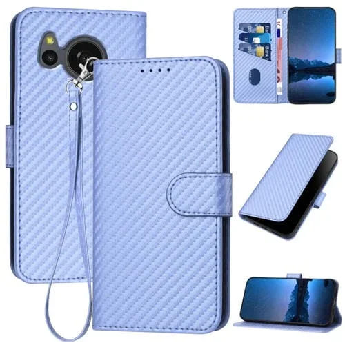 Funda de Cuero para Sharp Aquos Sense8 Yx0070 con Hebilla de Fibra de Carbono y Cordón (Púrpura Claro)