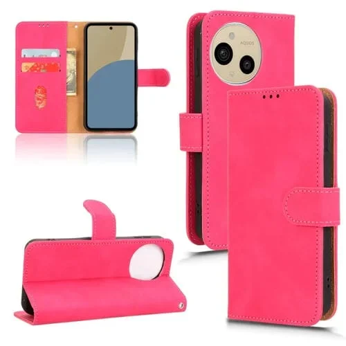 Funda de Cuero para Sharp Aquos Sense9 con Tapa Magnética y Tacto Piel (Rosa y Rojo)