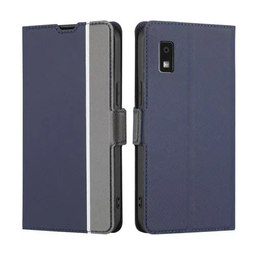 Funda de Cuero para Sharp Aquos Wish 3 con Botón Lateral y Textura Twill (Azul)