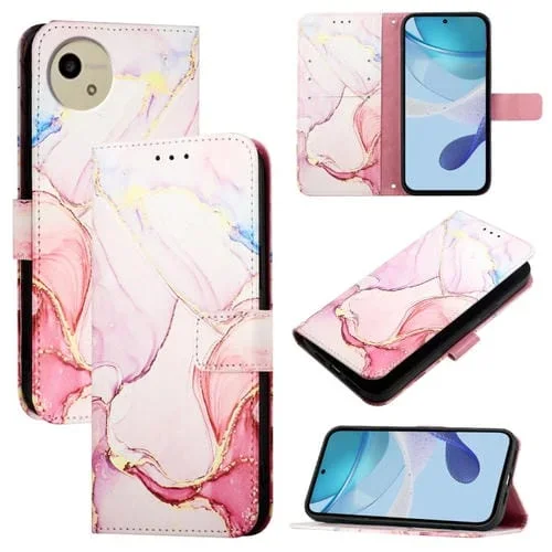 Funda de Cuero para Sharp Aquos Wish 4 Sh-52E Pt003 con Tapa y Patrón de Mármol (Oro Rosa)
