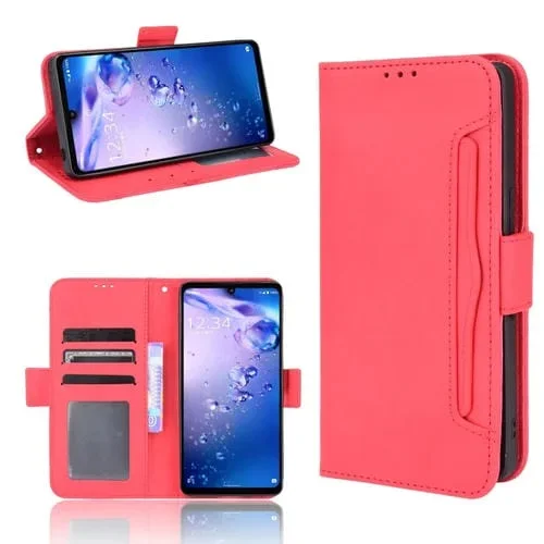 Funda de Cuero para Sharp Aquos Zero6 con Soporte, Ranuras para Tarjetas y Marco de Fotos (Rojo)