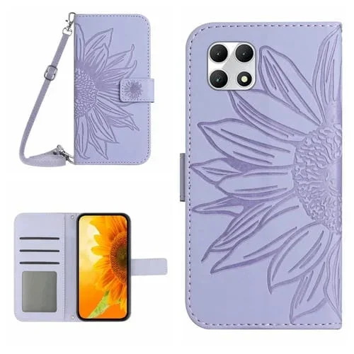 Funda de Cuero para T-Mobile Revvl 7 5G Skin Feel con Tapa en Relieve y Cordón (Púrpura)