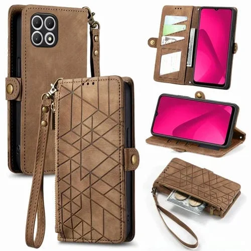 Funda de Cuero para T-Mobile T Phone 2 Pro 5G con Hebilla y Billetera (Marrón)