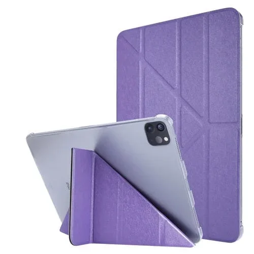Funda de Cuero para Tableta iPad Pro 12.9 2022 / 2021 Textura de Seda Deformación Horizontal Flip con Soporte (Púrpura)