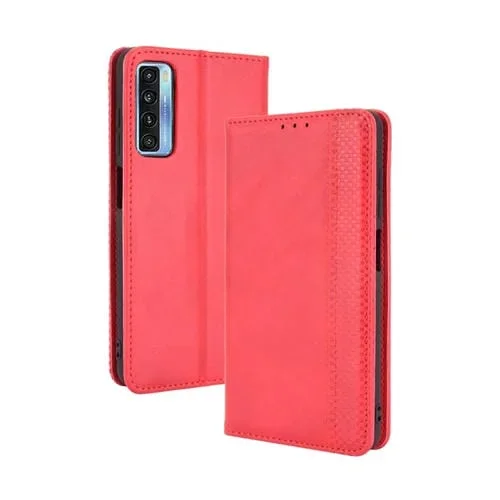 Funda de Cuero para TCL 20 5G / 20S / 20L / 20L + con Hebilla Magnética, Soporte, Ranuras y Marco de Fotos (Rojo)