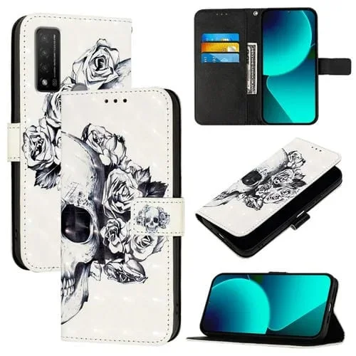Funda de Cuero para TCL 20 R 5G con Tapa Horizontal y Pintura 3D (Calavera)