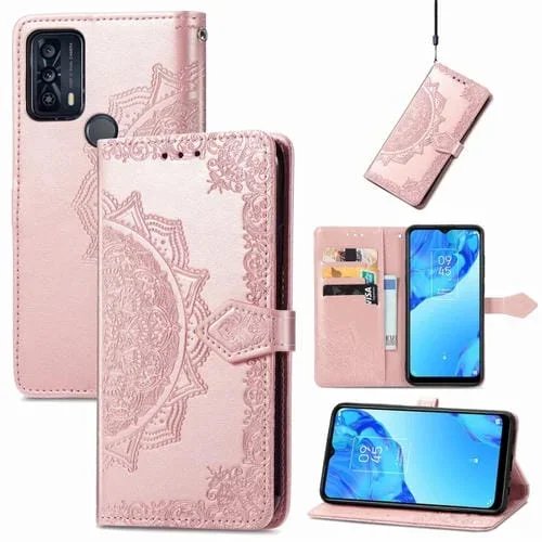 Funda de Cuero para TCL 20B Mandala Flower Horizontal (Oro Rosa)