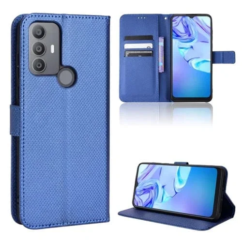 Funda de Cuero para TCL 30 Se / 30 E / 306 / Sharp Aquos V6 con Textura Diamond (Azul)
