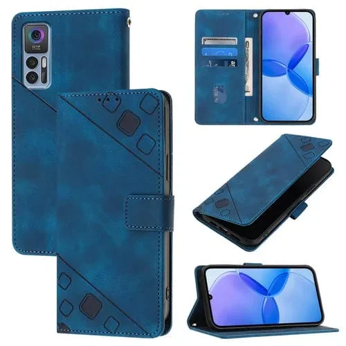 Funda de Cuero para TCL 30+ Skin Feel en Relieve (Azul)