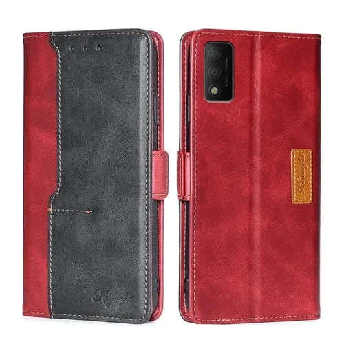 Funda de Cuero para TCL 30T T603Dl con Hebilla Lateral y Contraste (Rojo + Negro)