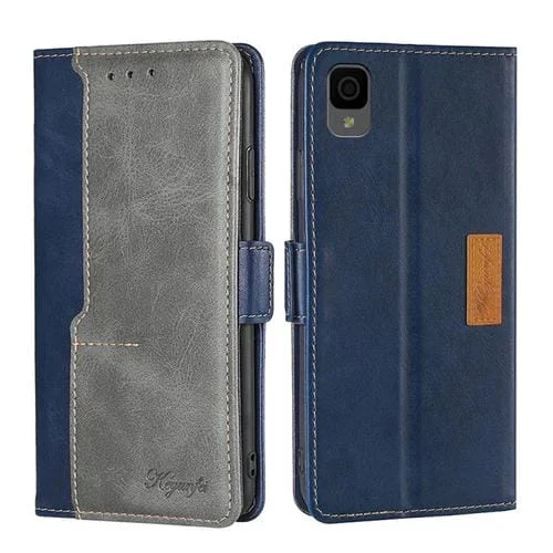 Funda de Cuero para TCL 30Z T602Dl con Hebilla Lateral y Contraste de Color (Azul + Gris)