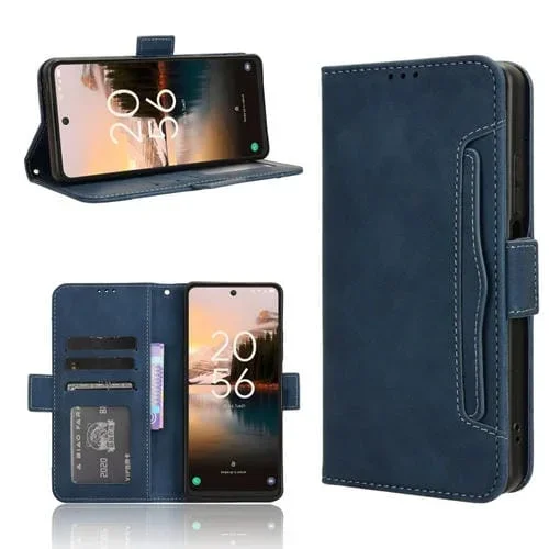 Funda de Cuero para TCL 40 Nxtpaper 4G con Textura Becerro y Ranuras para Tarjetas (Azul)