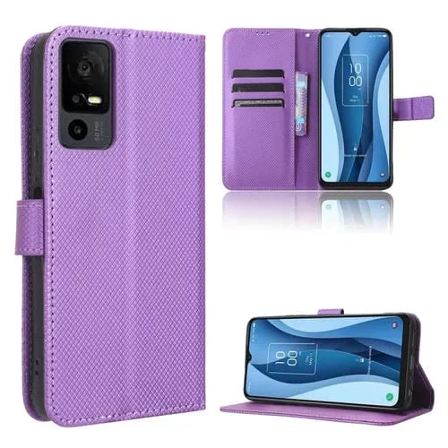 Funda de Cuero para TCL 40 Xe 5G con Textura de Diamante (Púrpura)